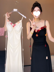 醋酸吊带连衣裙女夏季2024新款高端精致度假仙女纱裙显瘦无袖长裙