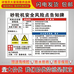 砂轮机安全风险点告知牌电力机械机床消防岗位警示牌危险源标识卡