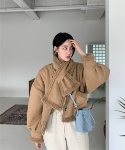 韩国代购东大门新品洋气小众设计配围巾棉衣女皮毛一体羊羔毛外套