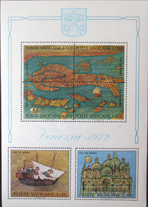 梵蒂冈邮票 1972年拯救威尼斯 地图 圣马可大教堂 建筑 小全张 新