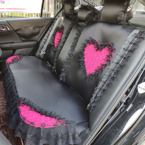 黑色汽车座垫套蕾丝四季座套通用车坐垫全包布艺可爱后排坐椅套