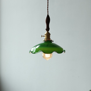 老上海复古绿玻璃胡桃木吊灯中古咖啡厅茶室吧台餐厅轨道床头吊灯