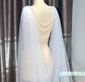 新款新娘披纱珍珠肩纱拖尾披肩3米宽飘逸森系拍照婚纱礼服配件