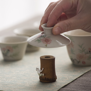叶屿竹制手工盖置茶托茶壶茶盖中式摆件茶具盖子置放架老竹根盖托