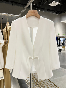 白色炸街新中式轻国风西装外套女2024新款夏季轻薄款轻奢优雅西服