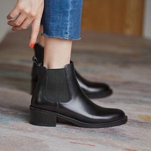 阿么手工女鞋切尔西靴2021年新款短靴英伦短筒粗跟单靴踝靴马
