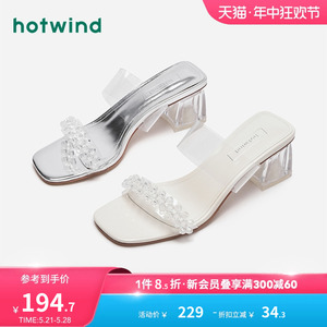 热风2024年夏季新款女士套脚时装凉鞋粗跟精致高跟鞋百搭后空女鞋