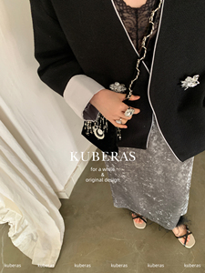 KUBERAS 银月微柔 时髦法式复古高腰垂感丝绒A字开叉包臀半身长裙
