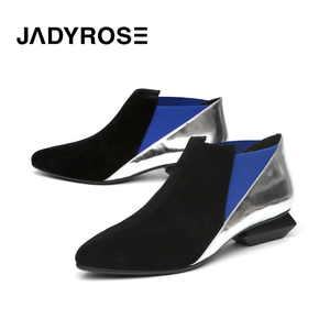 jadyrose低跟靴子尖头小短靴女欧美女士粗跟弹力靴及裸靴马丁靴子