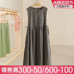 【艾W】设计感十足无袖收腰连衣裙2024夏季新款品牌折扣女装