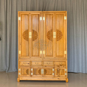 新中式全香樟木衣柜四门衣橱卧室整体收纳挂衣立柜大容量雕花定制