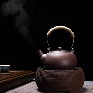 台湾陶土煮茶壶耐高温提梁大号烧水煮茶器粗陶壶老岩泥小型电陶炉