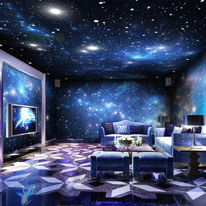 3D宇宙星空壁纸梦幻太空主题酒吧酒馆KTV壁画电竞房天花板顶壁布