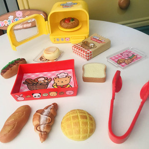 日本仿真微波炉烤箱烘焙玩具可转动热狗牛角包面包糕点过家家套装