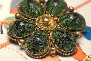 乌鸦老物 维多利亚时期 埃及复兴风格圣甲虫18K黄金古董胸针 a383