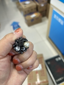 韩国明星-同款玫瑰花朵珍珠开口戒指指环女日韩食指指环中指饰品