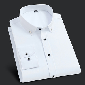 男士长袖白衬衫商务纯色韩版修身职业领扣潮流正装休闲西装衬衣帅