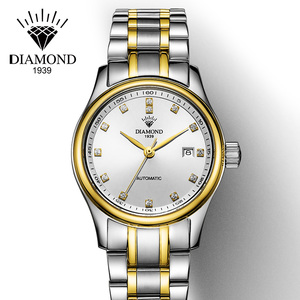 上海钻石牌女士手表全自动机械表镶钻女士腕表防水日历精钢表带