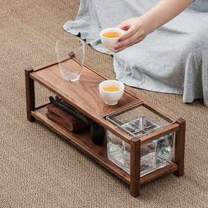 北美胡桃木茶具置物架收纳架茶道配件桌面整理茶壶盖碗实木博古架