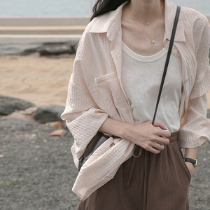 韩国早春新款防晒棉麻衬衫外套气质长袖上衣设计感小众衬衣女款