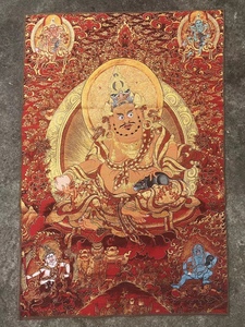 黄财神五财神唐卡刺绣织锦画西藏佛像画像玄关画藏传金丝挂画