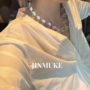 JINMUKE韩国饰品进口首饰品气质透明珠珠大圆形夸张百搭项链新品