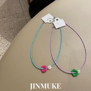 JINMUKE韩国进口首饰品串珠花朵撞色项链锁骨链新品