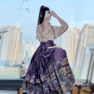 国风明制汉服女2024春秋季新款紫色高贵日常古装织金妆花通马面裙