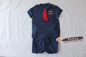全新日本童装品牌春夏男童90cm深蓝色学院风T恤外套短裤2件套