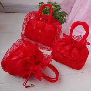 上新大红色蕾丝布包小包包女包新娘用结婚包伴娘手提包化状婚礼包
