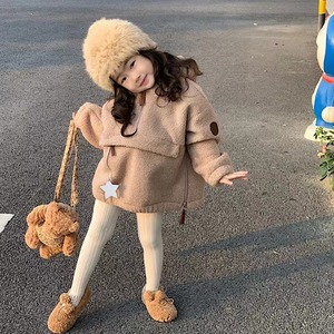 Moxi童装秋冬新款女童泰迪卷毛卫衣加厚复合连帽外套可爱棉衣罩衫