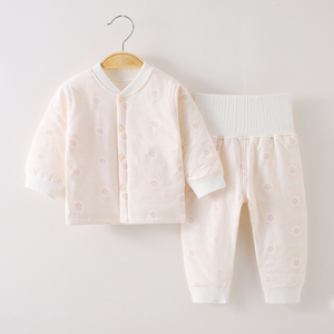 婴儿衣服秋冬加棉保暖两件套五6七8九10个月男女宝宝纯棉夹棉睡衣