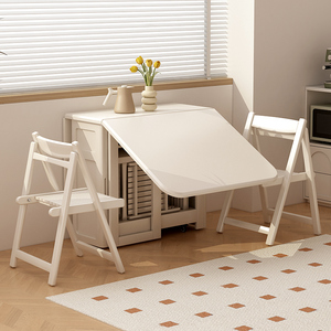 岩板全实木折叠餐桌椅组合家用小户型省空间可收折长方形吃饭桌子