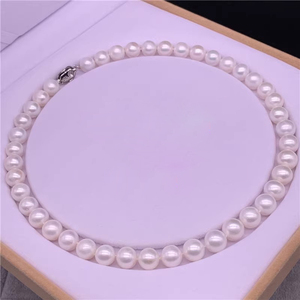 专柜正品9-10-11mm淡水珍珠项链925银扣白色 近正圆强光