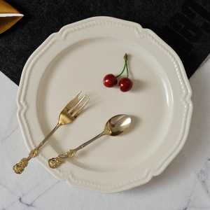 欧式风格复古陶瓷色釉奶黄色餐盘 欧系家居餐盘 水果盘 平盘 瑕疵