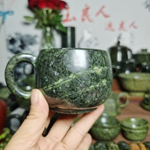 正宗天然西藏药王石金花茶杯活磁马克杯原创设计蛇纹石咖啡杯情侣
