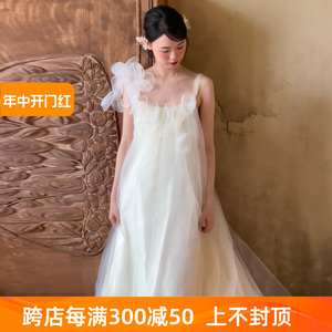 新娘结婚晨袍森系超仙吊带韩式旅拍轻婚纱女小个子订婚礼服蓬蓬裙