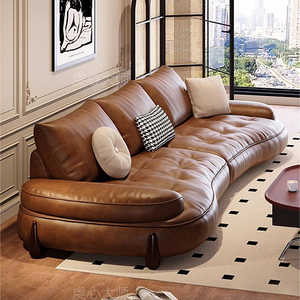 虔心大师 真皮沙发家用客厅现代棕色复古意式极简设计师创意沙发