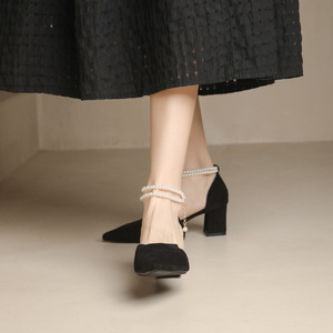 法式黑色高跟鞋女粗跟2024新款仙女风春秋设计感小众气质中跟单鞋