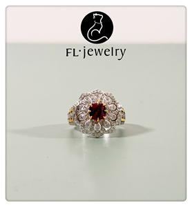 FL·J精工复古925纯银蕾丝花边红宝锆石戒指高级小众设计饰品