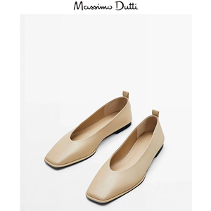 Massimo Dutti女鞋 2023春羊皮方头简约一脚蹬轻便平底芭蕾鞋单鞋