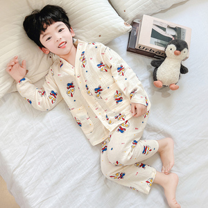 韩国男童睡衣春秋款纯棉纱2024新款夏季薄款男孩儿童空调服