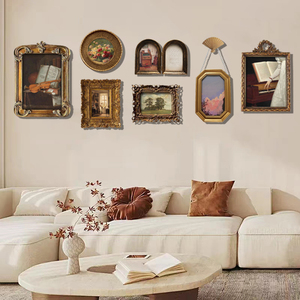 高级欧式复古客厅沙发背景墙装饰画组合美式古典混搭餐厅画框挂画