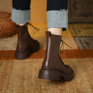 【黎莎】女靴2024秋冬季新款时尚平底英伦风系带马丁靴短靴子时尚