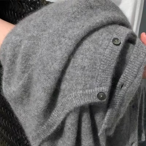 灰色羊毛针织开衫女2023年春秋季新款圆领毛衣外套短款打底羊绒衫