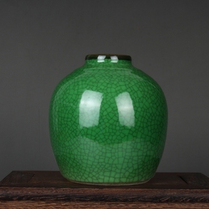 晚清民国晚绿釉小罐子 古董古玩陶瓷器手工精品民间收藏品摆件