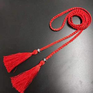 团扇长绳简约民族风流苏细腰带汉服古风头绳发带手工编织加长红绳