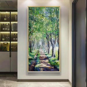 现代入户玄关装饰画北欧轻奢美式走廊过道挂画纯手绘油画树林风景