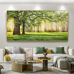 现代美式客厅沙发背景墙装饰画树林风景手绘油画办公室大气挂画鹿