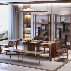 新中式茶桌椅组合实木功夫泡茶家用小茶台禅意茶室家具乌金木定制